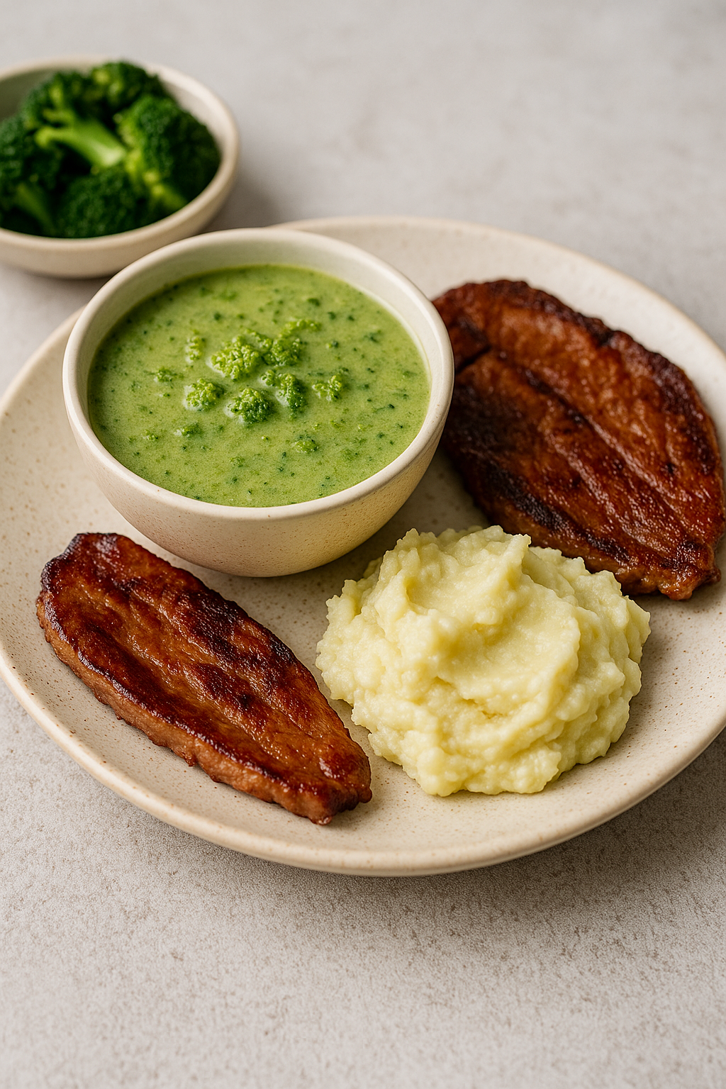 Crema de brócoli + Cecina + Puré de papa