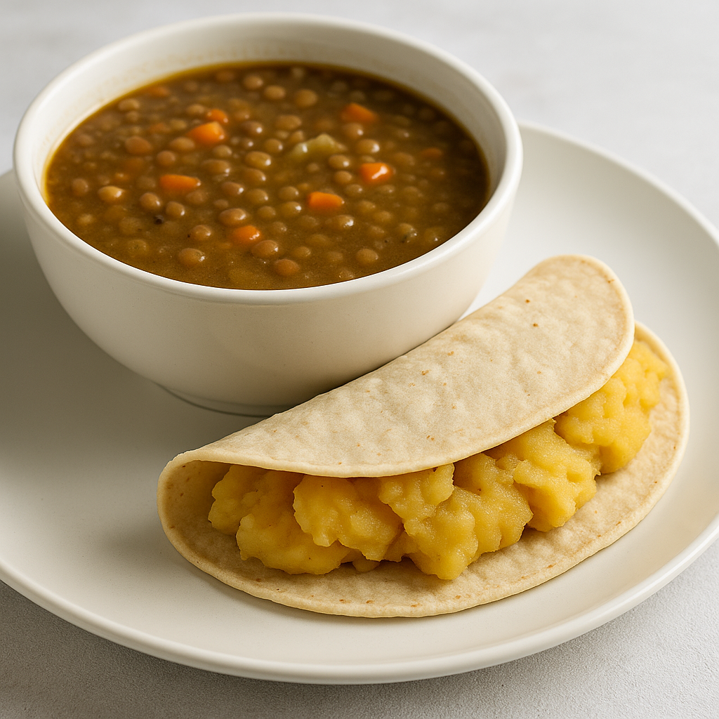 Sopa de lenteja + Tacos blandos