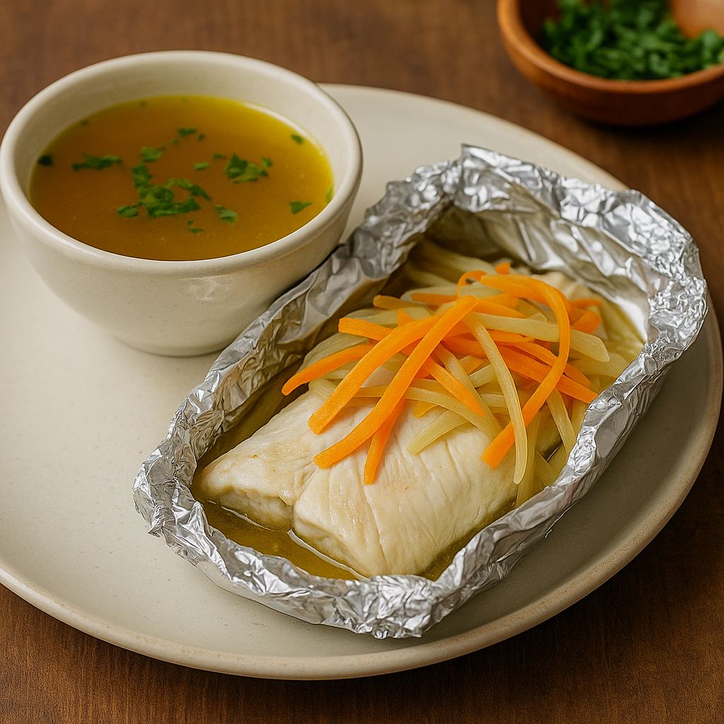 Consomé + Pescado empapelado